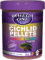 Omega One Medium Cichlid Pellets + Super Color Floating: 99g, 184g